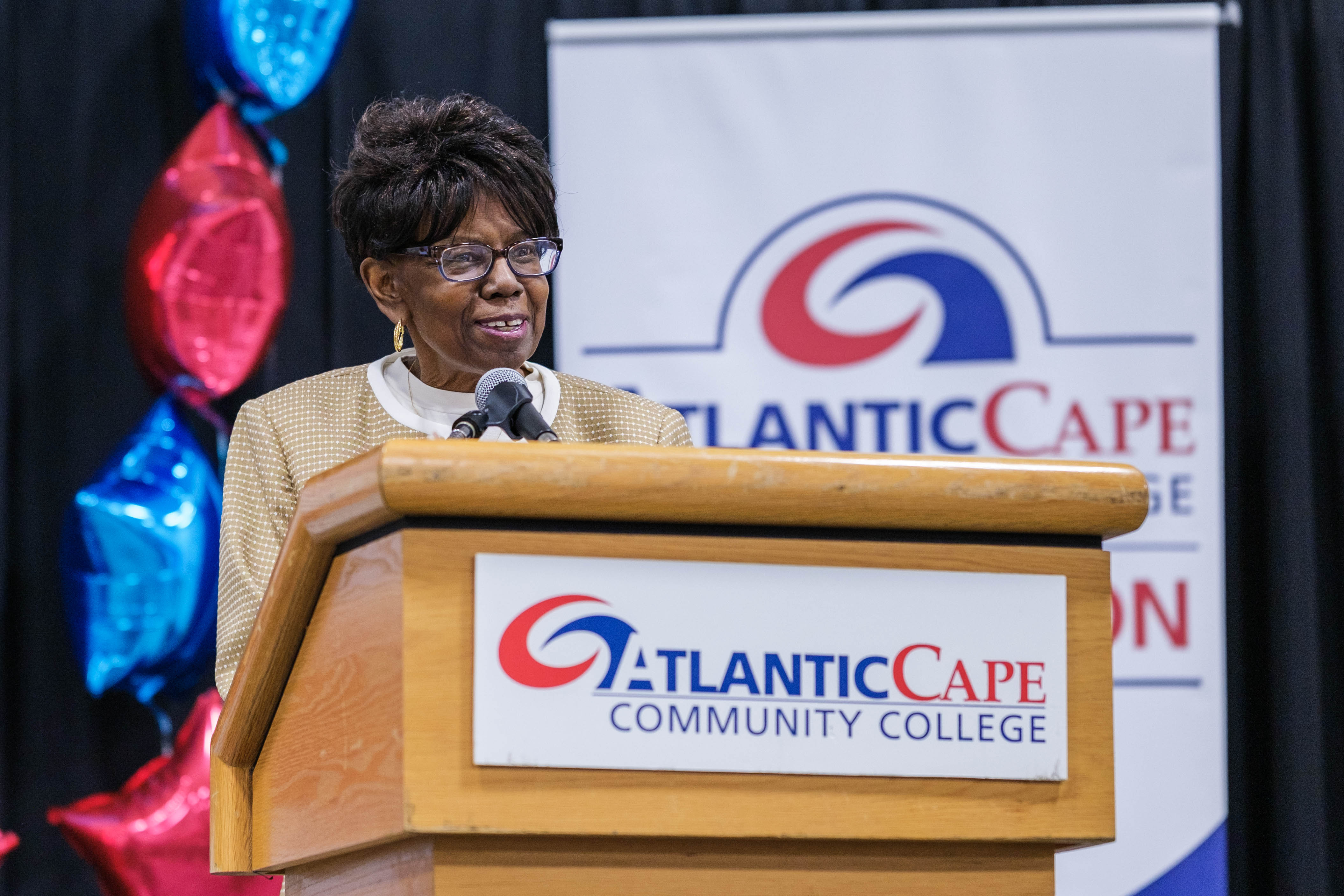 Atlantic Cape President Dr. Barbara Gaba speaking to the audience