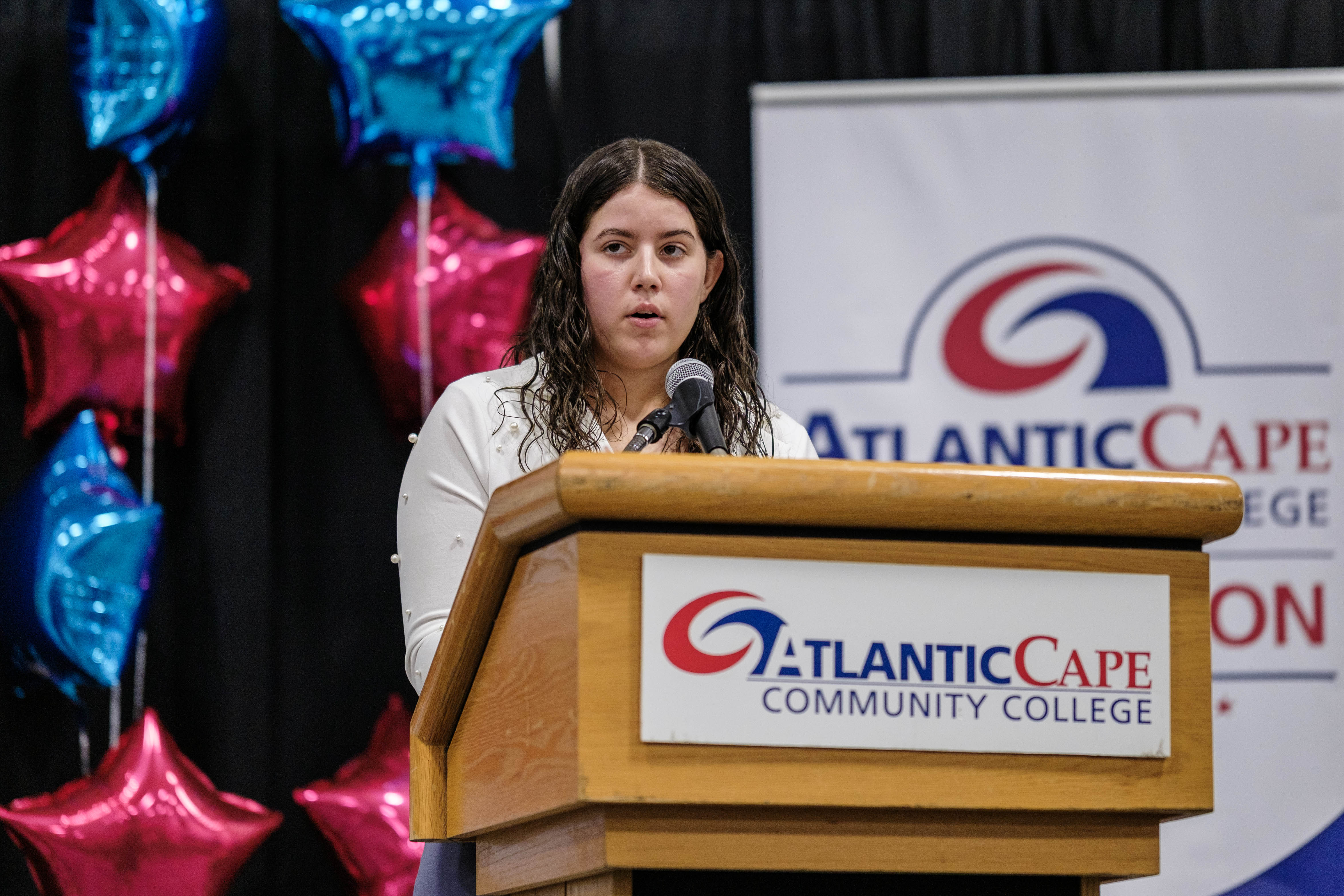 Atlantic Cape student Giavana Torres speaks to the audience