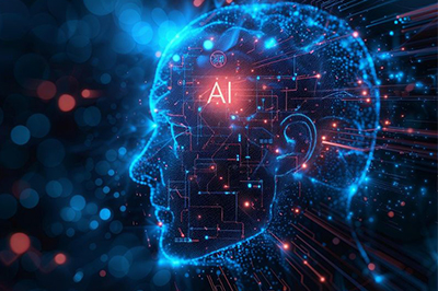 Silhouette of head with computer code surrounding in cyberspace.