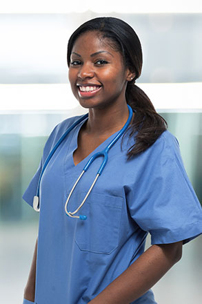 student nurse in scrubs