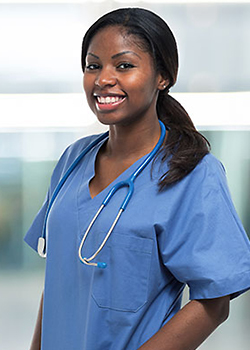 student nurse in scrubs