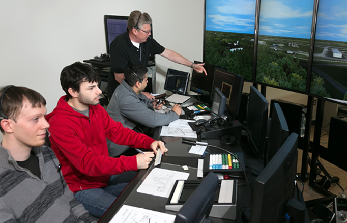 Student in an air traffic control tower.