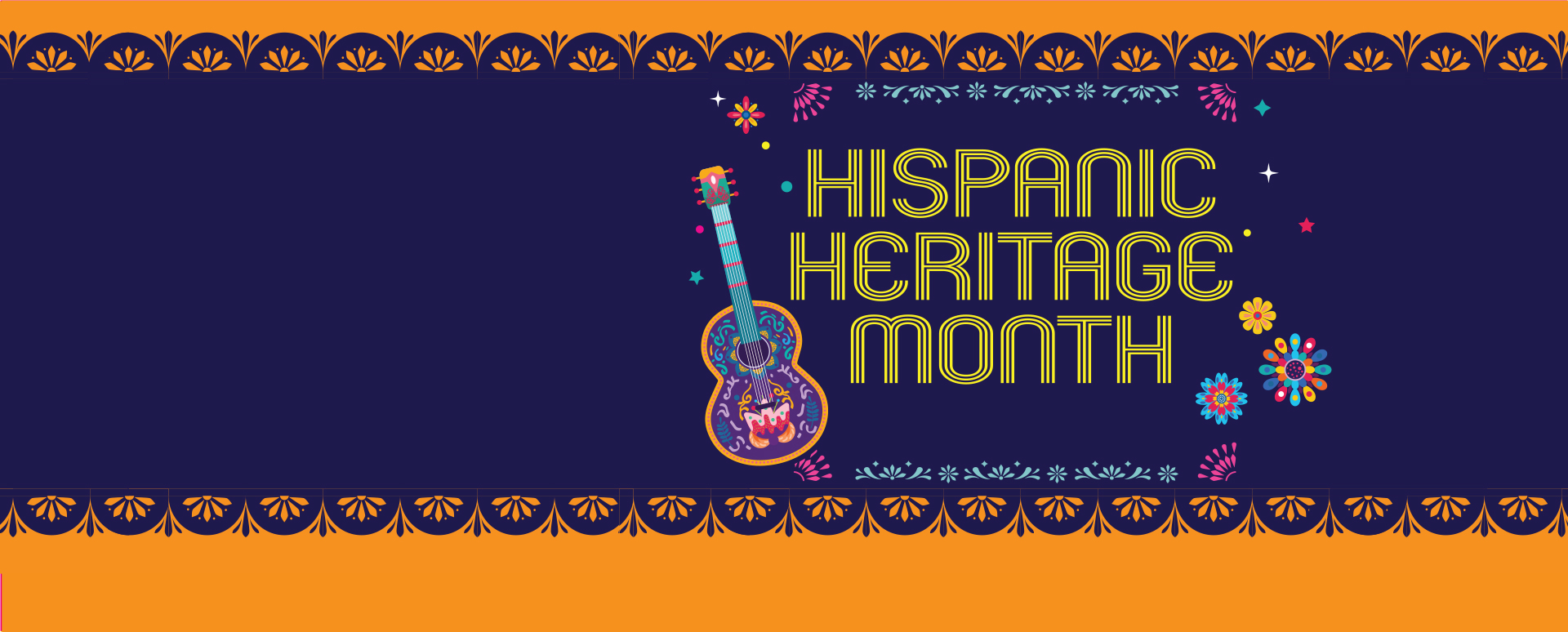 Hispanic Heritage month promotion with bright vibrate imagery.