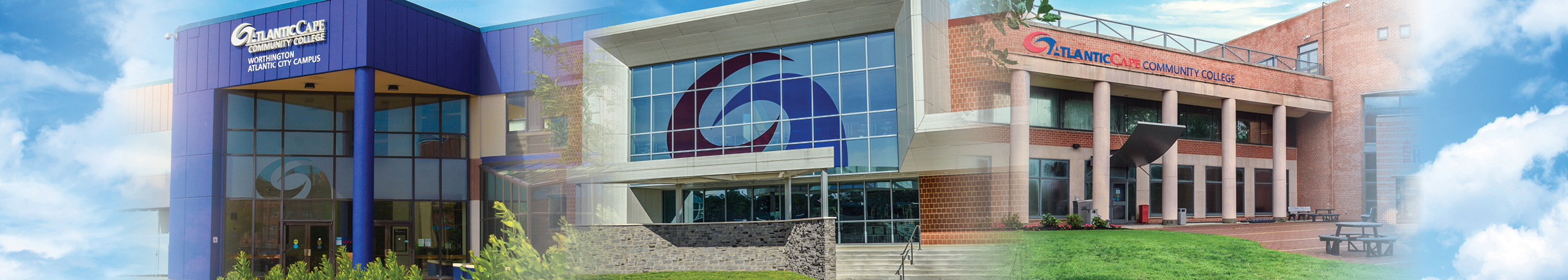 exterior shots of all three Atlantic Cape campuses