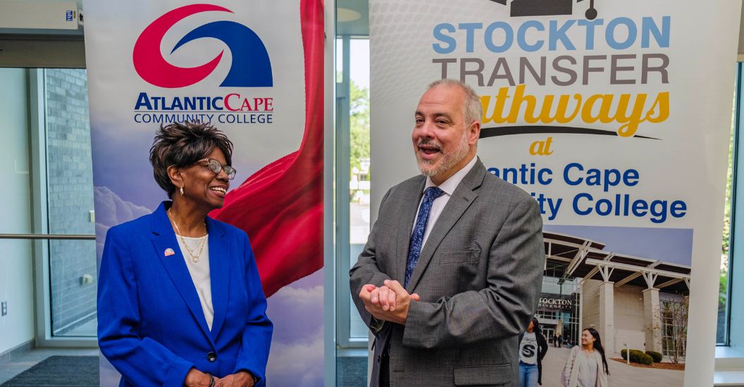 Atlantic Cape President Dr. Barbara Gaba and Stockton University President Dr. Joe Bertolino at the signing ceremony