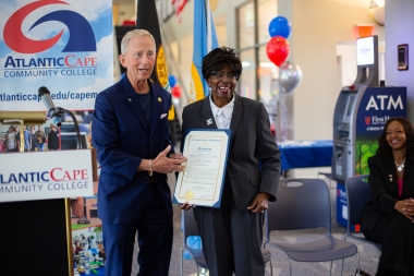 Congressman Jeff Van Drew presents proclamation to Dr. Barbara Gaba