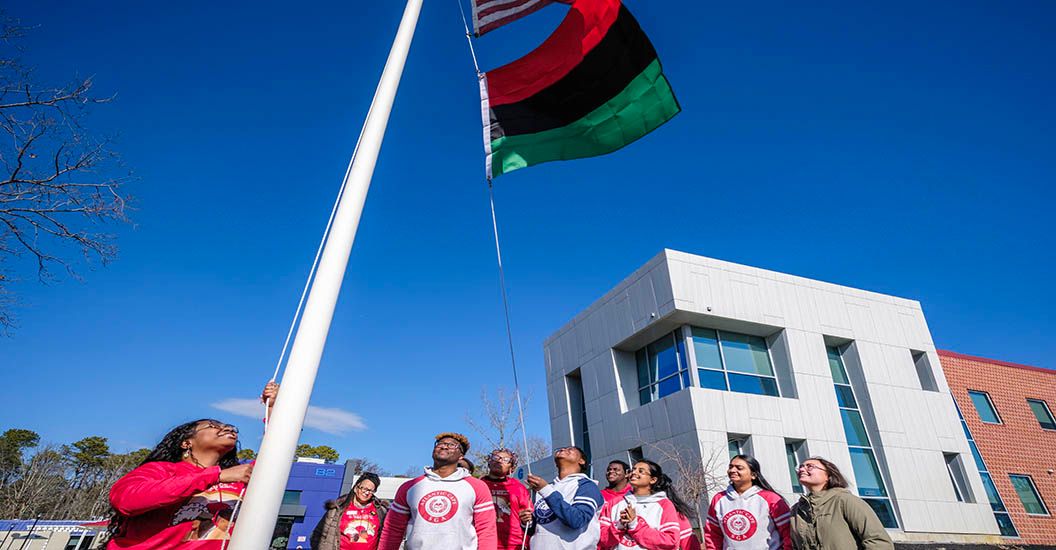 Atlantic Cape students raise the Pan-African flag