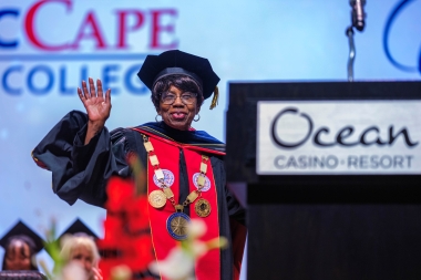Dr. Gaba officiates her final Commencement ceremony