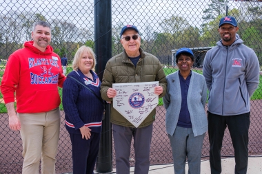 Alumnus Stephen Nehmed and wife Dianne received a commemorative signed home plate