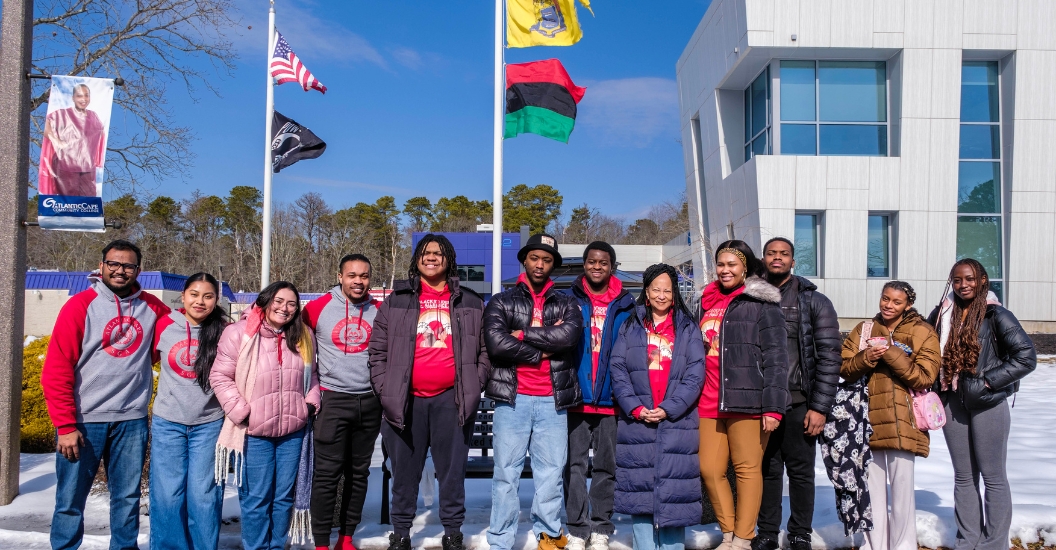 members of the Student Government Association at Black History Month flag raising