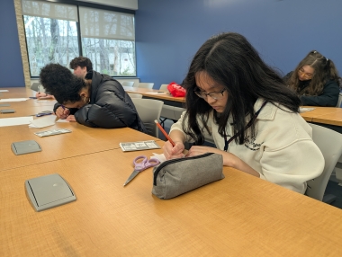 Margaux Wynne and Breyona Henderson in Professor Russell's zine class