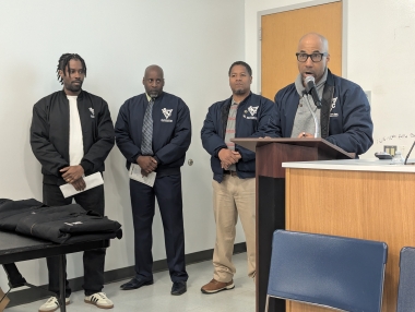 Mentor Jerome Ingram, Jr. speaks during Men of Atlantic Cape jacket ceremony