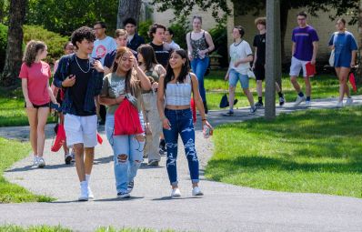 students walking in the quad