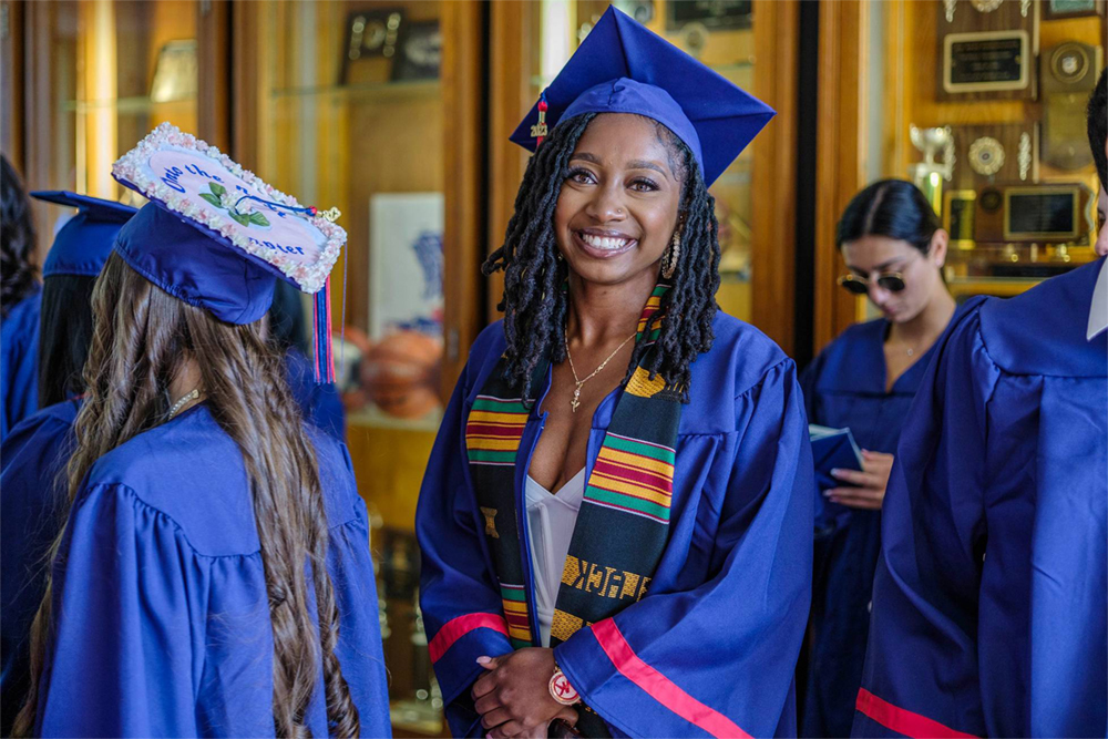 Student standing in line at graduation.