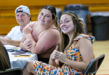 Atlantic Cape Women's Volleyball student athlete Samantha Dangler gives a thumbs up