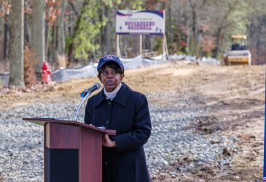 Dr. Gaba speaking at baseball field groundbreaking ceremony