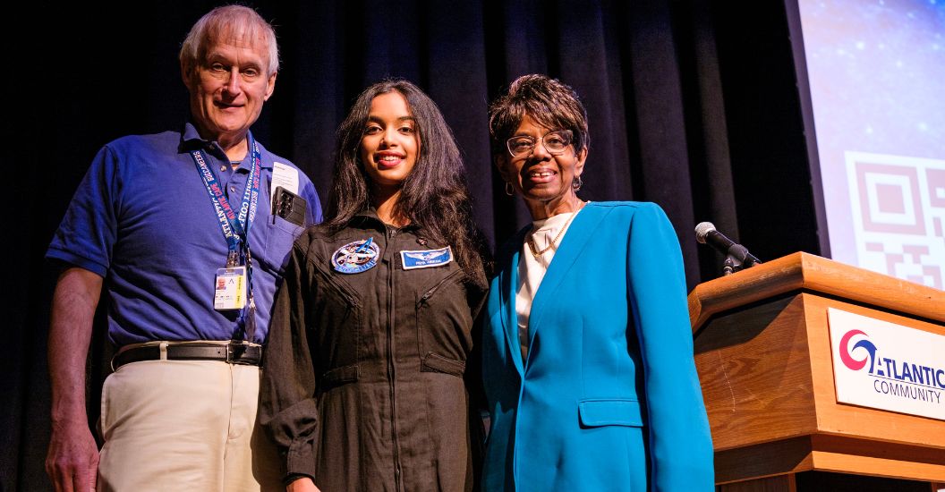 Aviation Chair Tim Cwik with Priya Abiram and Dr. Barbara Gaba